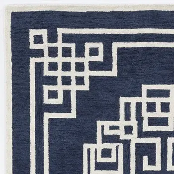 5' X 7' Navy Blue And Ivory Wool Abstract Geometric Hand Tufted Area Rug