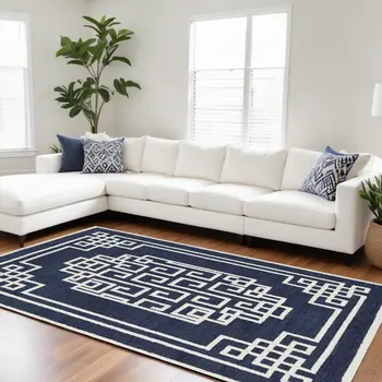 9' X 12' Blue and Ivory Wool Hand Tufted Area Rug