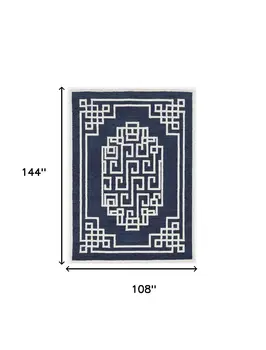 9' X 12' Blue and Ivory Wool Hand Tufted Area Rug