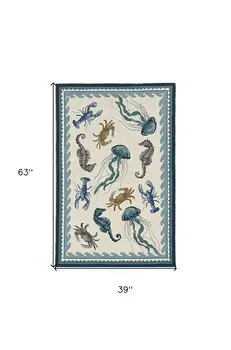 3' X 5' Ivory Abstract Handmade Indoor Outdoor Area Rug