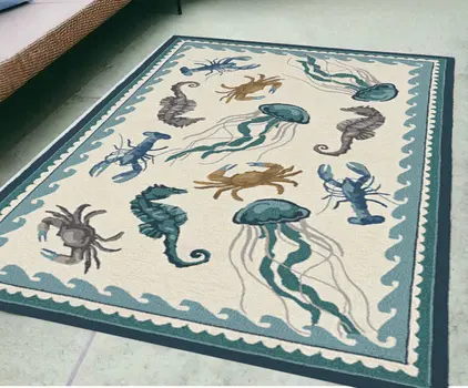 5' X 8' Teal Blue Round Abstract Indoor Outdoor Area Rug
