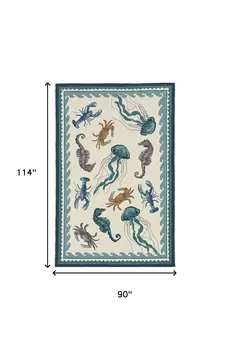 8' X 10' Teal Blue Round Abstract Indoor Outdoor Area Rug