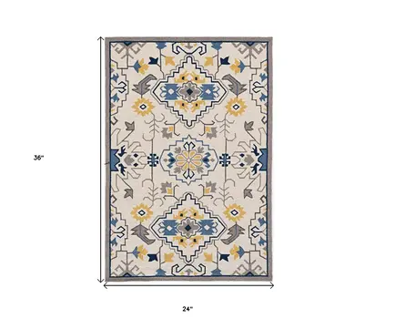 2' X 3' Ivory Southwestern Hand Tufted Area Rug