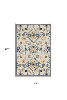 3' X 5' Ivory Mosaic Floral Area Rug