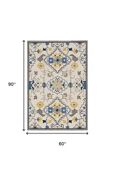 5' X 8' Ivory Abstract Indoor Outdoor Area Rug