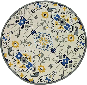 8' Ivory Round Abstract Indoor Outdoor Area Rug
