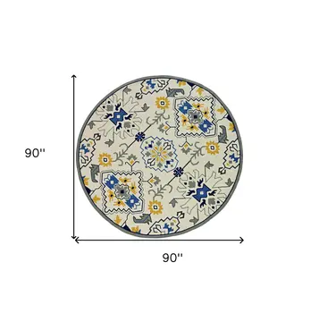 8' Ivory Round Abstract Indoor Outdoor Area Rug