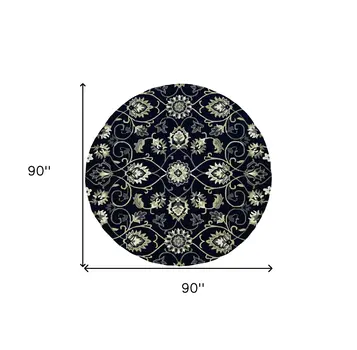 8' Navy Blue Round Hand Tufted Area Rug With UV Protection