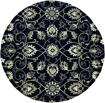 8' Navy Blue Round Hand Tufted Area Rug With UV Protection