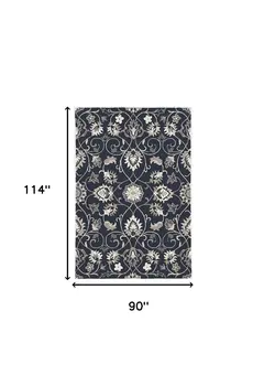 8' X 10' Navy Blue Round Floral Indoor Outdoor Area Rug