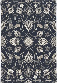 8' X 10' Navy Blue Round Floral Indoor Outdoor Area Rug