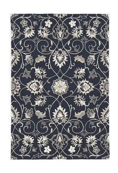 8' X 10' Navy Blue Round Floral Indoor Outdoor Area Rug