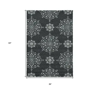 3' X 5' Charcoal Medallion Hand Tufted Area Rug