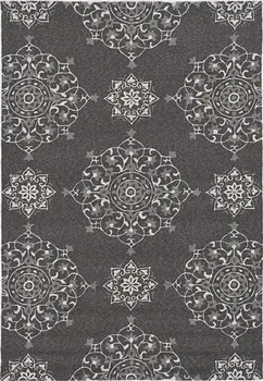 5' X 8' Charcoal Round Floral Indoor Outdoor Area Rug