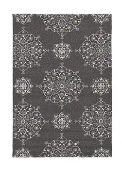 5' X 8' Charcoal Round Floral Indoor Outdoor Area Rug