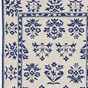 8' X 10' Blue Round Floral Handmade Indoor Outdoor Area Rug