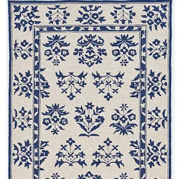 8' X 10' Blue Round Floral Handmade Indoor Outdoor Area Rug