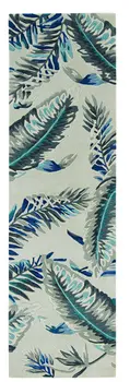 8' Grey Blue Hand Tufted Tropical Leaves Indoor Runner Rug