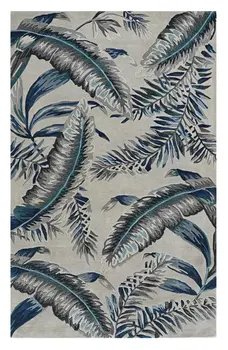 5' X 8' Blue and Gray Wool Botanical Leaves Hand Tufted Area Rug