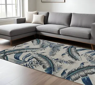 8' X 11' Blue and Gray Wool Hand Tufted Area Rug