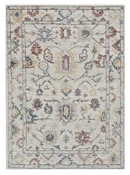 5' X 7' Ivory Gray And Red Wool Floral Hand Tufted Distressed Area Rug