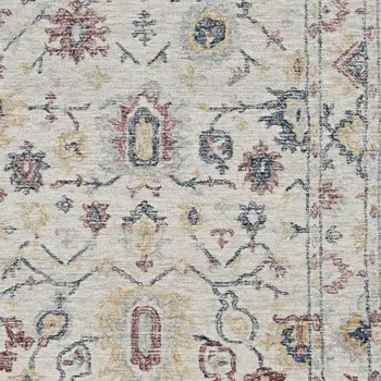 7' X 10' Ivory Gray And Red Wool Medallion Hand Tufted Area Rug