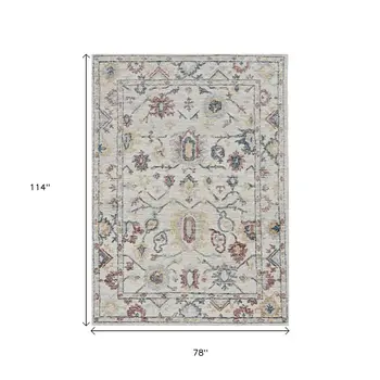 7' X 10' Ivory Gray And Red Wool Medallion Hand Tufted Area Rug