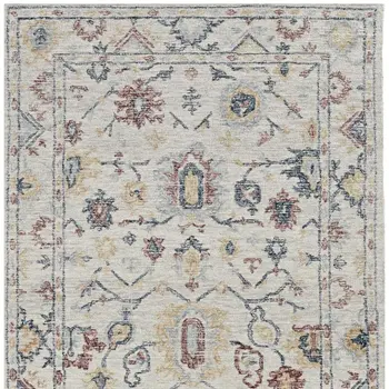 7' X 10' Ivory Gray And Red Wool Medallion Hand Tufted Area Rug