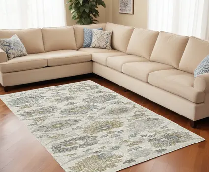 7' X 10' Ivory Gray And Green Wool Floral Hand Tufted Distressed Area Rug