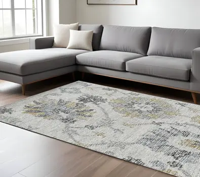 8' X 11' Ivory Gray And Green Wool Floral Hand Tufted Area Rug