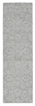 8' Grey Hand Tufted Space Dyed Floral Ogee Indoor Runner Rug