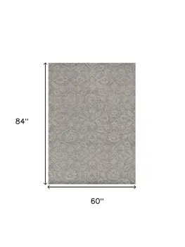 5' X 7' Gray And Light Gray Wool Floral Vines Hand Tufted Area Rug