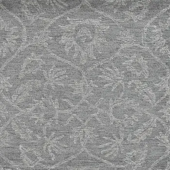7' X 10' Gray and Light Gray Wool Floral Hand Tufted Area Rug