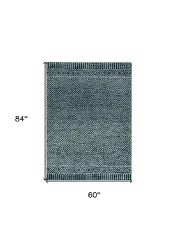 5' X 7' Gray And Black Wool Geometric Hand Tufted Area Rug
