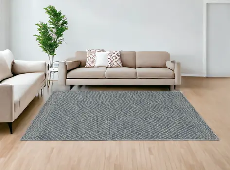 9' X 13' Gray Wool Geometric Hand Tufted Area Rug