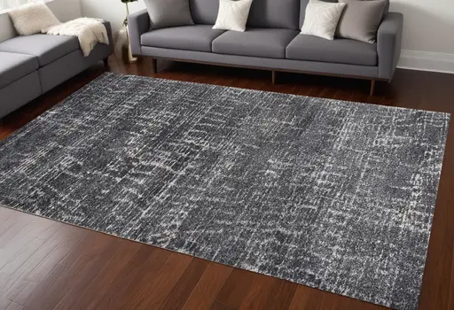 8' X 10' Gray And Dark Gray Abstract Distressed Area Rug