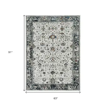 5' X 8' Ivory And Gray Abstract Area Rug