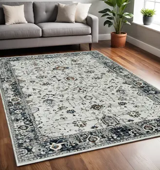 5' X 8' Ivory And Gray Abstract Area Rug