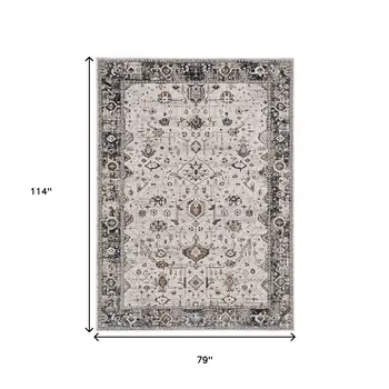 7' X 10' Ivory Gray And Brown Floral Area Rug