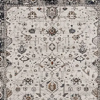 7' X 10' Ivory Gray And Brown Floral Area Rug