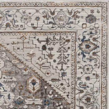 7' X 10' Ivory Gray And Brown Floral Medallion Area Rug