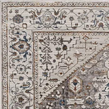 7' X 10' Ivory Gray And Brown Floral Medallion Area Rug