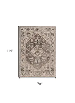 7' X 10' Ivory Gray And Brown Floral Medallion Area Rug
