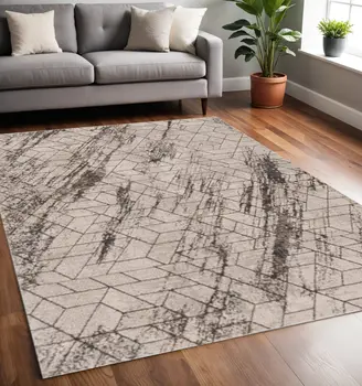 5' X 8' Ivory And Brown Geometric Area Rug