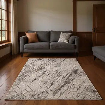 10' X 13' Ivory And Brown Geometric Area Rug