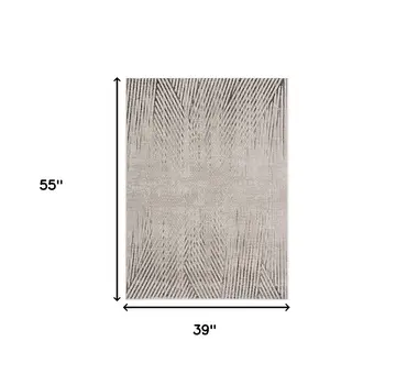 3' X 5' Ivory Or Grey Geometric Lines Area Rug