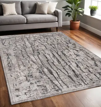 5' X 8' Gray And Black Abstract Distressed Area Rug