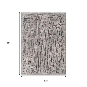 5' X 8' Gray And Black Abstract Distressed Area Rug