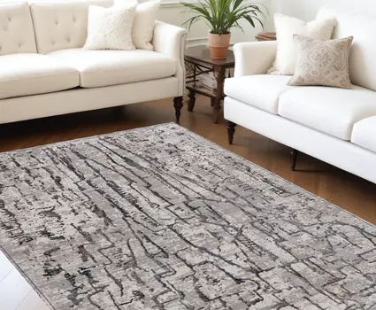 8' X 11' Gray And Black Abstract Distressed Area Rug