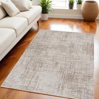 5' X 8' Beige And Tan Abstract Distressed Area Rug